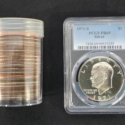 1971-S PR-69 Silver PCGS Eisenhower and Roll of 20 Eisenhower Dollars