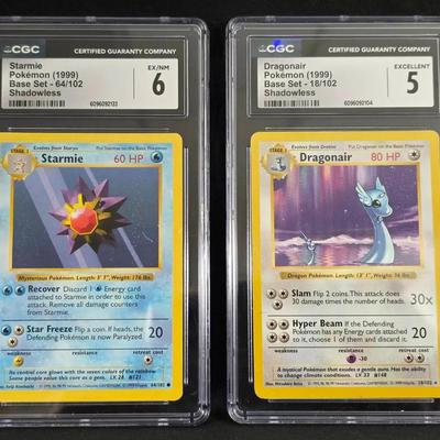 2 CGC Pokémon Shadowless 1999 Base Set, Starmie and Dragonair
