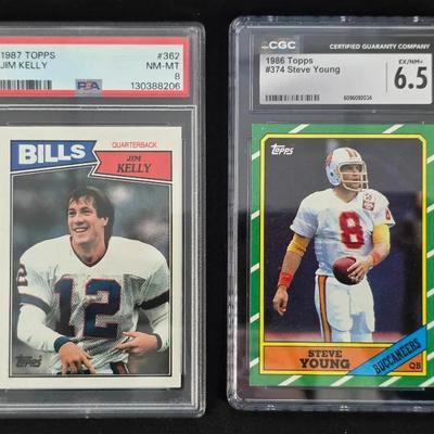1986 Topps CGC Steve Young Football Card and 1987 Topps PSA Graded Jim Kelly