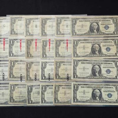 24 1935 and 1957 $1.00 Silver Certificates