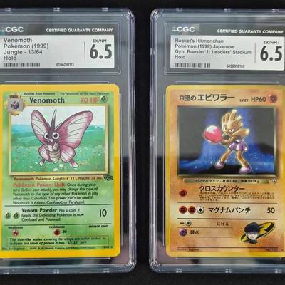 2 CGC Pokémon Cards, 1998 Japanese Holo Rockets Hitmonchan and 1999 Holo Venomoth