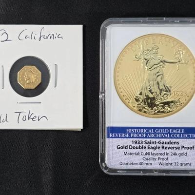 1852 California Gold Token and Historical Gold Eagle 1937 Saint-Gaudens