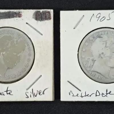 1905-S and 1913-S Barber Silver Half Dollars 
