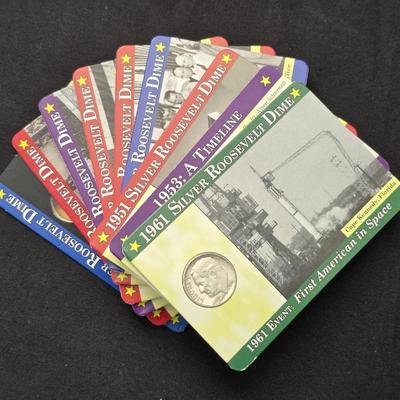 10 Silver Roosevelt Dimes with COA/Holders