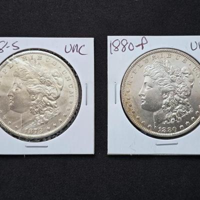 1878-S and 1880-P Uncirculated Morgan Silver Dollars