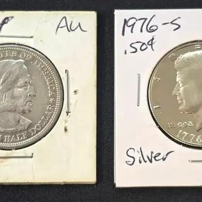 1976-S Silver Kennedy Half Dollar Proof and 1892 50 Cent Columbian Silver Half Dollar Commemorative