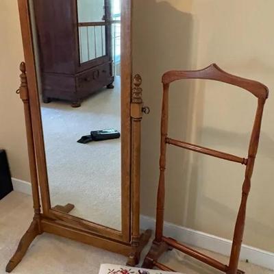 Ethan Allen Floor Mirror, Valet Stand & Foot Stool 