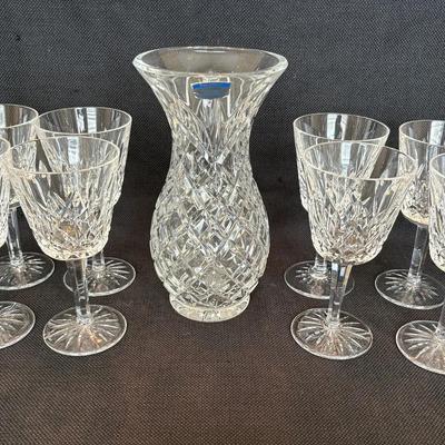 Eight Waterford Stemware & Polonia Vase 