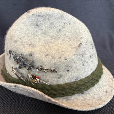 Vintage Wool Felt Tyrolean Alpine Hat With Pins