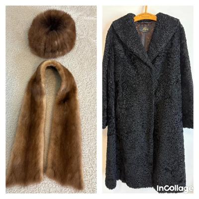 Persian Lamb Wool Fur Coat, Hat & Stole