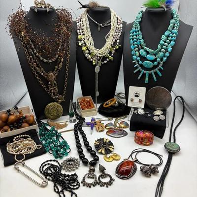 Assorted Costume Jewelry-Necklaces, Earrings, Pins