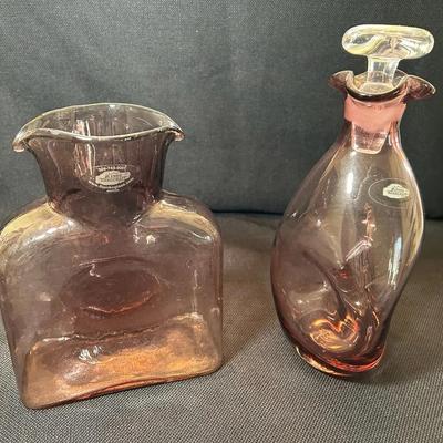 Blenko Double-Spout Pitcher And Pinched Decanter 