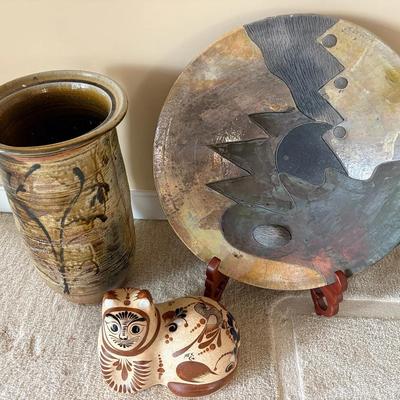 Studio Pottery Umbrella Vessel, Large Bowl, Cat