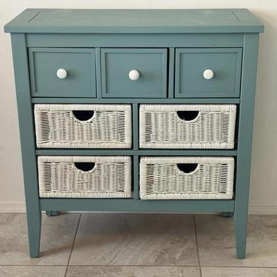 Flavio Blue Wicker & Wood Storage Dresser 