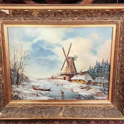 Dutch Winter Scene - Original Painting - Signed By Artist
