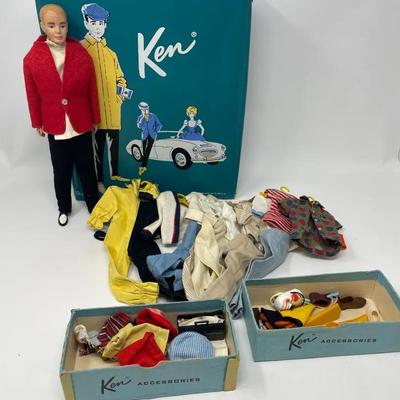 Vintage 1962 Ken Doll & Vinyl Carrying Case With Wardrobe Accessories- Mattel Barbie - RESERVE $100