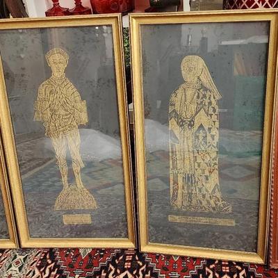 English Brass Rubbing Triptych & Heraldry/Crest Art