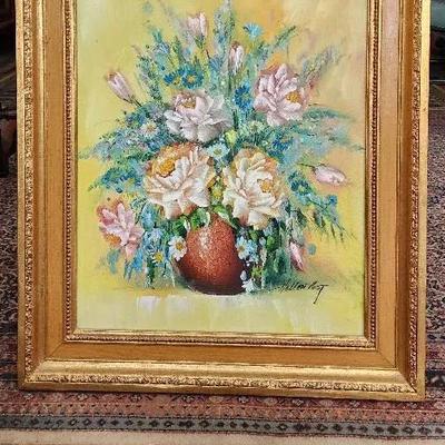Floral Still Life - Original Painting, Signed By Artist - Hellen Post