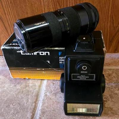 "Vivatar" 283 Auto Thryistar Camera Flash and a "Tamron" Lens
