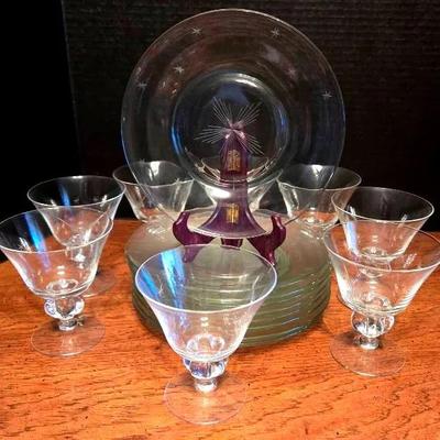 North Star Patterned Salad Plates with Glasses