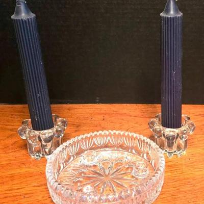 "Fostoria" Taper Candle Holder with Ribbed Bubble Candle Holders 