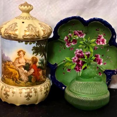 "Ardalt" Vanity Jar, "Nippon" Porcelain Bowl, and a Powder Jar