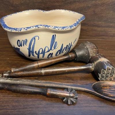 Mixing Bowl and Wooden Utensils