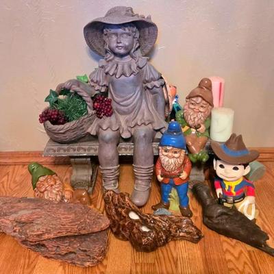 Girl on a Bench, Gnomes, and More Yard Décor 