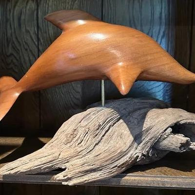 Hand-Carved Cedar Dolphin by "Bev Connor"