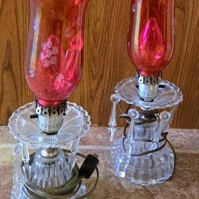 Hurricane Cranberry Glass Electric Candle Lamps