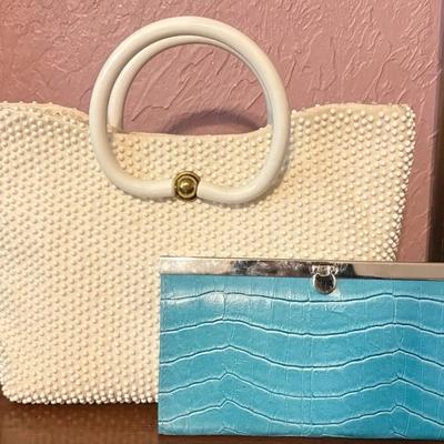 Vintage Lumured Beaded Purse and Croc-Embossed Wallet
