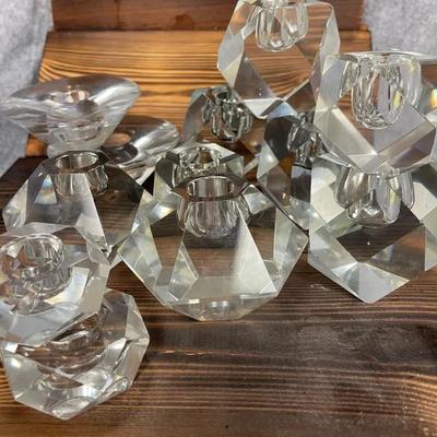 80s Glamour Faceted Glass Candle Holders - Some Flaws