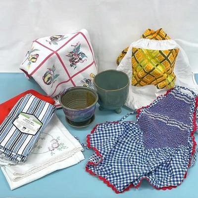 Vintage Linens And Handmade Pottery 