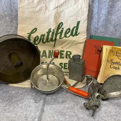 Vintage Alfalfa Seed Bag, Cookbooks And Kitchen Tools