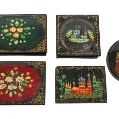 Russian Hand-Painted Lacquer Trinket Boxes 