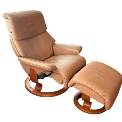 Tan Leather Lounge Chair And Ottoman