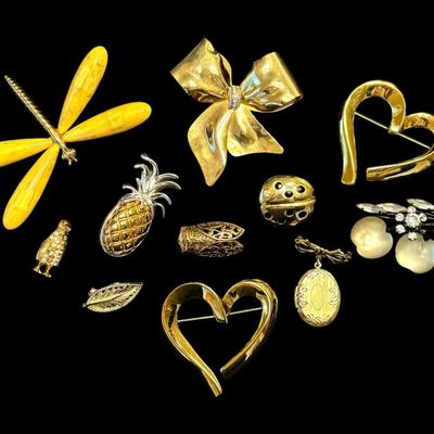 Gold-Toned Brooches & Pins - Monet Heart, Dragonfly, & More!