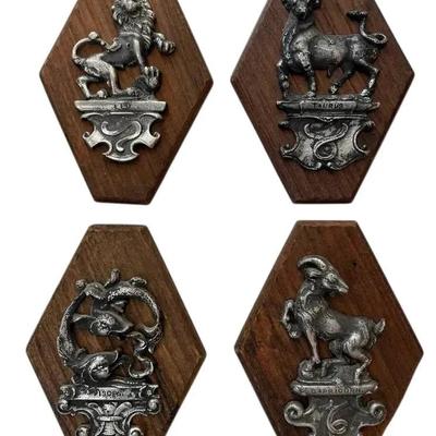 Vintage Zodiac Wood & Metal Wall Plaques 