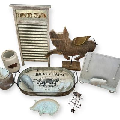 Wooden “Flying Pig”, Serving Tray, Crock, & More! 