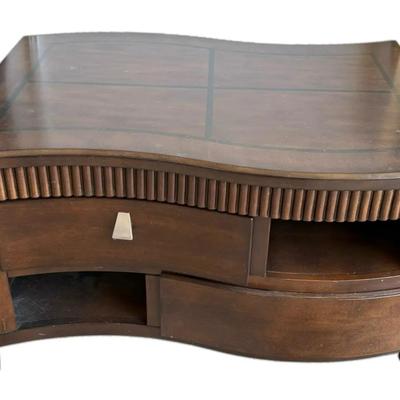 Curved Wooden Coffee Table w/ Drawers