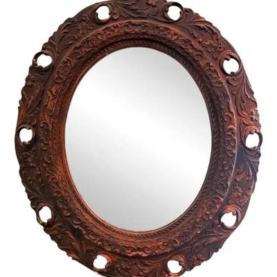 Ornate French Style Carved Oval Mirror