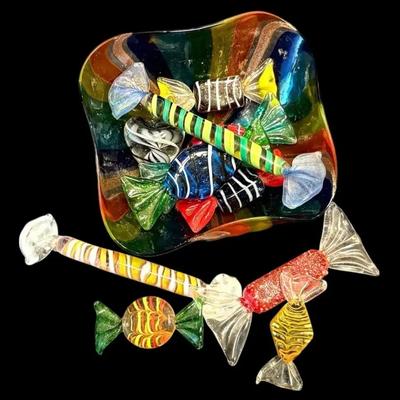 Murano Style Art Glass Candies And Candy Dish