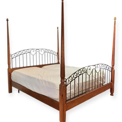 King-Sized Wooden Poster Bed Frame