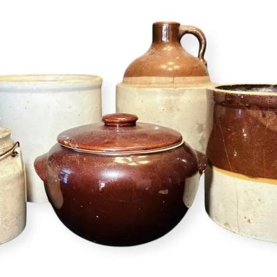Antique Stoneware Crocks And Jug