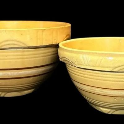 Antique Yellowware Mixing Bowls (8.5” & 10.5”)