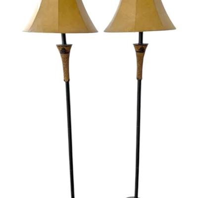 Pair of Floor Lamps w/ Faux Leather Shades 