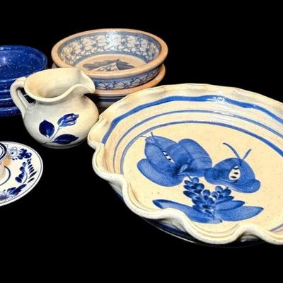 Salt Glaze Stoneware, Delft Candlestick Holder, And More Blue Ceramics
