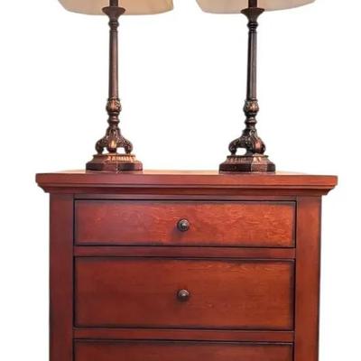 Aspen Home 3 Drawer Wooden Nightstand With Matching Lamps