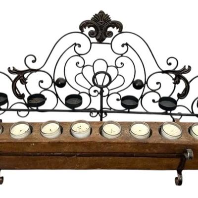 Two Long Candle Holders and Wrought Iron Wall Decor