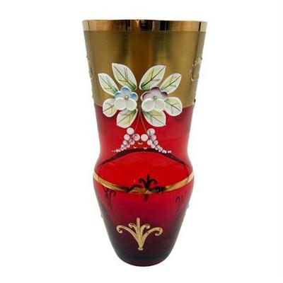 Sale Photo Thumbnail #54: Lot 211 
HBS Bohemian Crystal Gilded Floral Vase